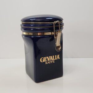 Gevalia Kaffe Coffee Canister Blue Ceramic Crock Container Collectible X